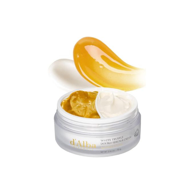 d'alba Piedmont Italian White Truffle Double Serum & Cream, Vegan Skincare, 2-in-1 Customizable Hydrating Cream with White Truffles, Suitable for All Skin Types