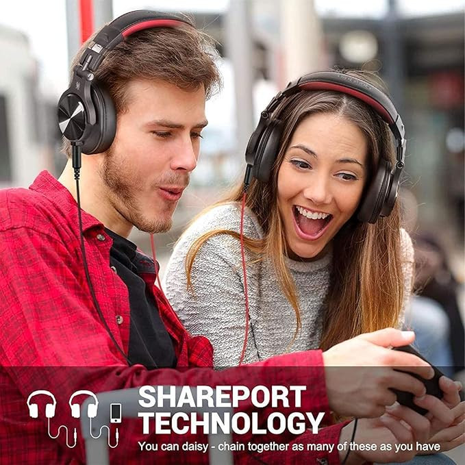 OneOdio A71 Hi-Res Studio Recording Headphones - Wired Over Ear Headphones With Shareport, Professional Monitoring & Mixing Foldable Headphones With Stereo Sound Black Red