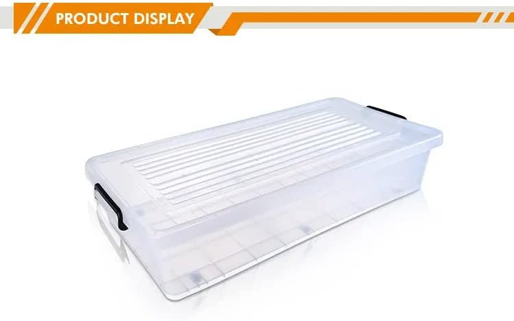 34L Plastic Storage Box With Lid & Wheels | Slim Under Bed Plastic Organizer – Stackable Transparent Box Storing Clothes, Toys, Shoes, Tools, Medicine, Office Supplies, Arts & Crafts, Kitchen