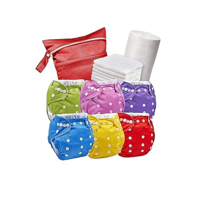 Juicy Bumbles Washable Bamboo Diapers - Eco-Friendly Reusable Cloth Diaper + Bamboo Inserts Fillers + Bamboo Disposable Towels Roll + Carry Bag - Adjustable Size Newborn to 3 Years