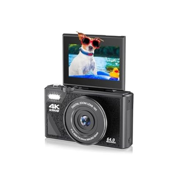 Retro 64MP Digital Camera, Vintage 4K UHD Vlogging Camera with 18X Zoom, Autofocus, 3 Inch Flip Screen for Travel Photography Vlogging (Black