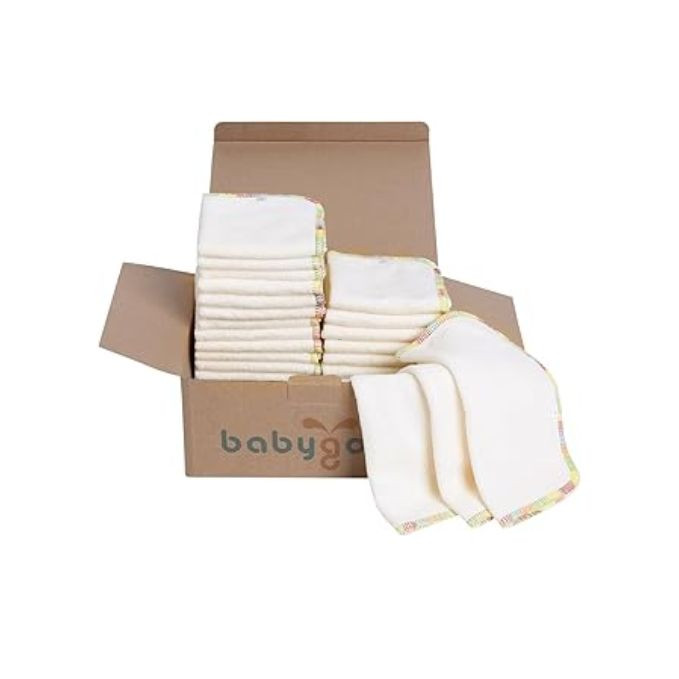 babygoal 30PCS Baby Cloth Wipes, Reusable Baby Diaper Wipes, Washable Natural Unbleached Baby Face Wipes Soft Sturdy, 8 x 8 Inches, 30BW02-B
