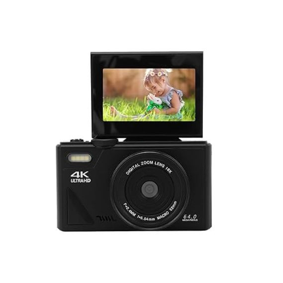 Digital Camera, Autofocus UHD 4K Vlogging Camera with 3 Inch Flip Screen, 64MP 18X Digital Zoom Anti Shake Video Camera, Compact Travel Camera for Kids Teens Adult (Black)