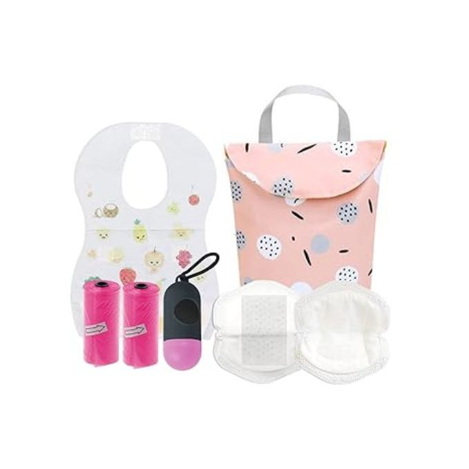 Star Babies Combo Pack, (Small Diaper Bag, 10pcs Disposable Bibs, 10pcs Disposable Breast Pads, 2pcs Scented Bag with Dispenser)