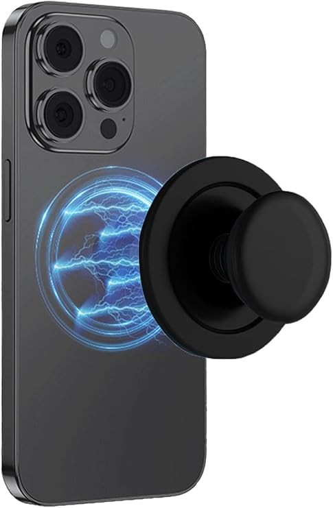 Expandable Phone Grip and Magnetic Holder - Collapsible Socket for Back of Smartphone and Tablets - Compatible With Various Devices (Black)