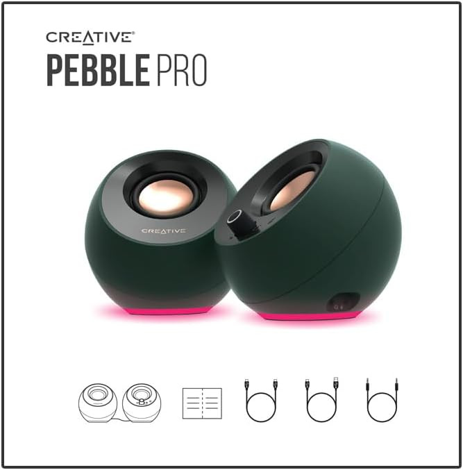 CREATIVE Pebble Pro 2.0 USB-C PC Speaker with Bluetooth 5.3 and Customizable RGB Lighting, USB Audio and Headset/Microphone Port