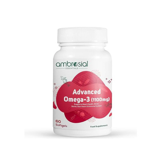 Ambrosial Advanced Omega 3 fish oil | High Strength 1100 mg with 360 mg EPA & 240 mg DHA | Supports Healthy Heart | 60 pcs